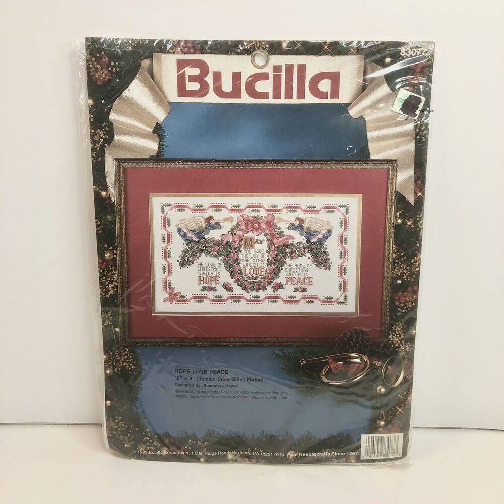 Bucilla HOPE LOVE PEACE Counted Cross Stitch Kit 83077 Rosemary Hays Angels 1993